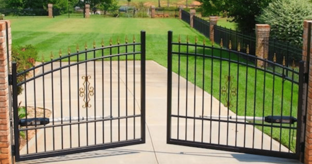 Automatic wrought iron driveway gate.